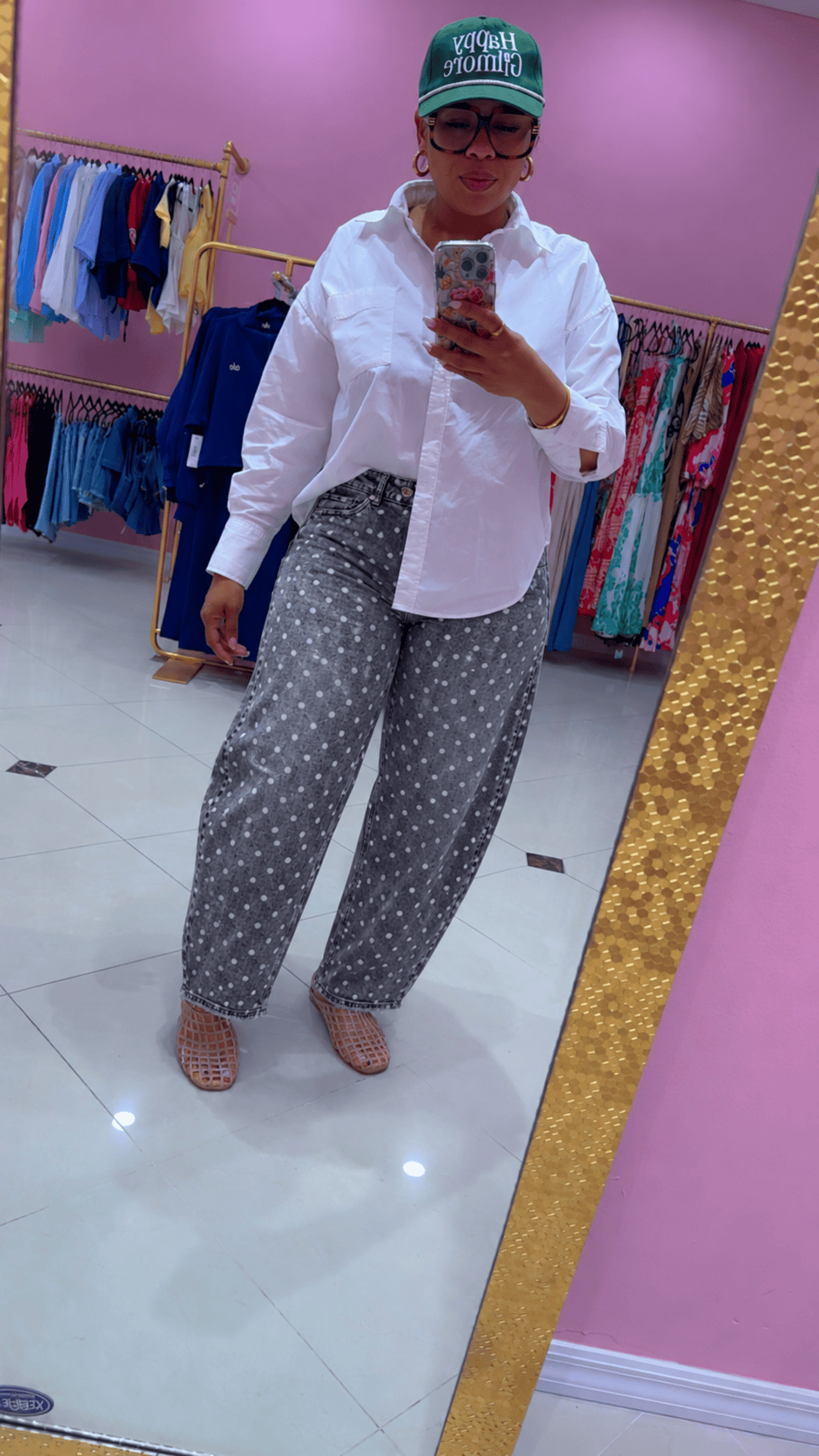 Denim Polka Dot Barrel Pants (Charcoal)