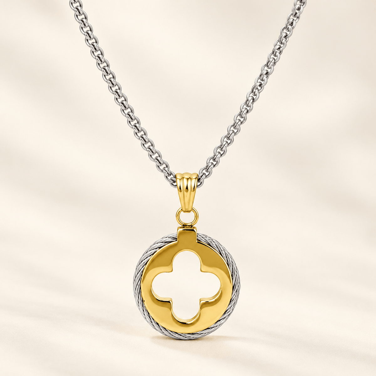 Two-Tone Clover Medallion Necklace