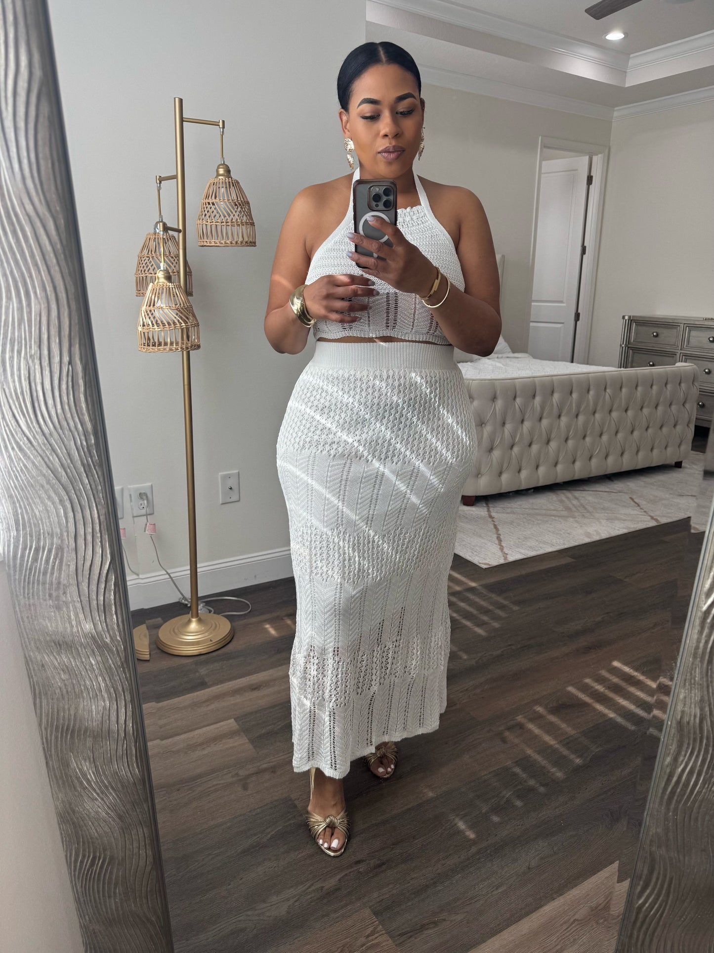 Halter Snug Fit Top And Skirt Set (WHITE)
