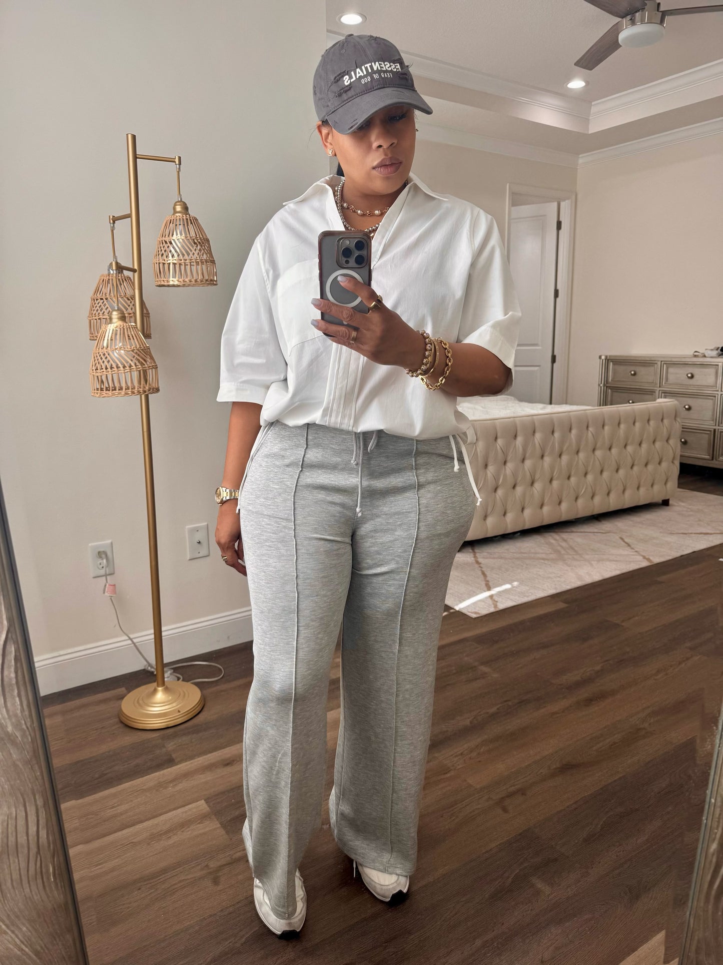 Wide Leg Drawstring Washed Sweatpants (Heather Grey)