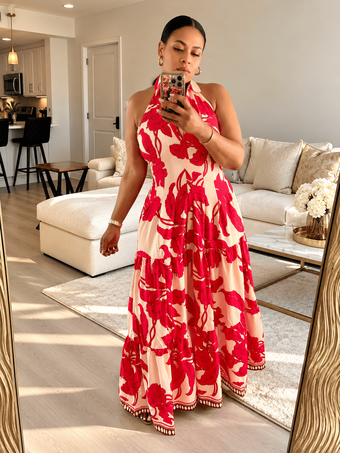 Tropical Bloom Halter Maxi Dress