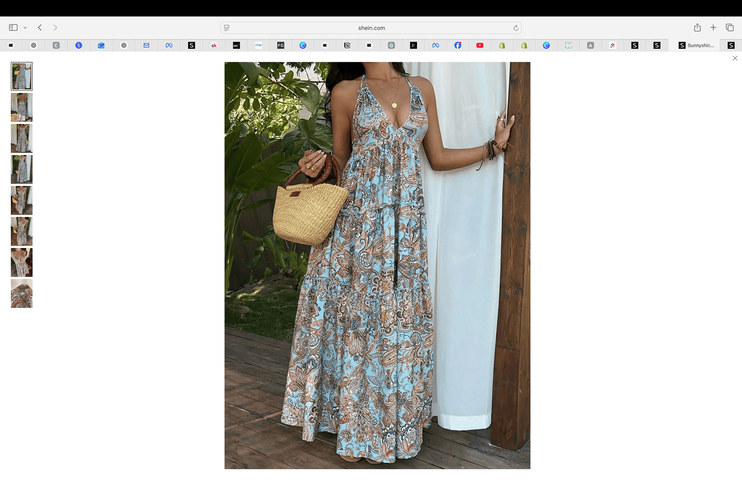 Long blue printed halter dress