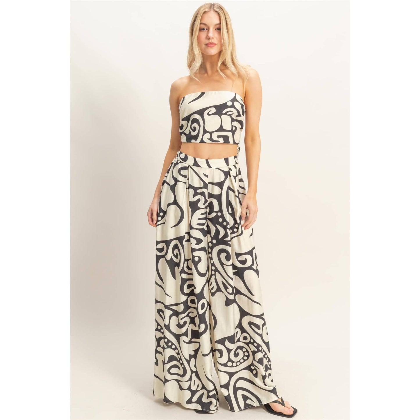 Strapless Top & Wide Leg Pants Set