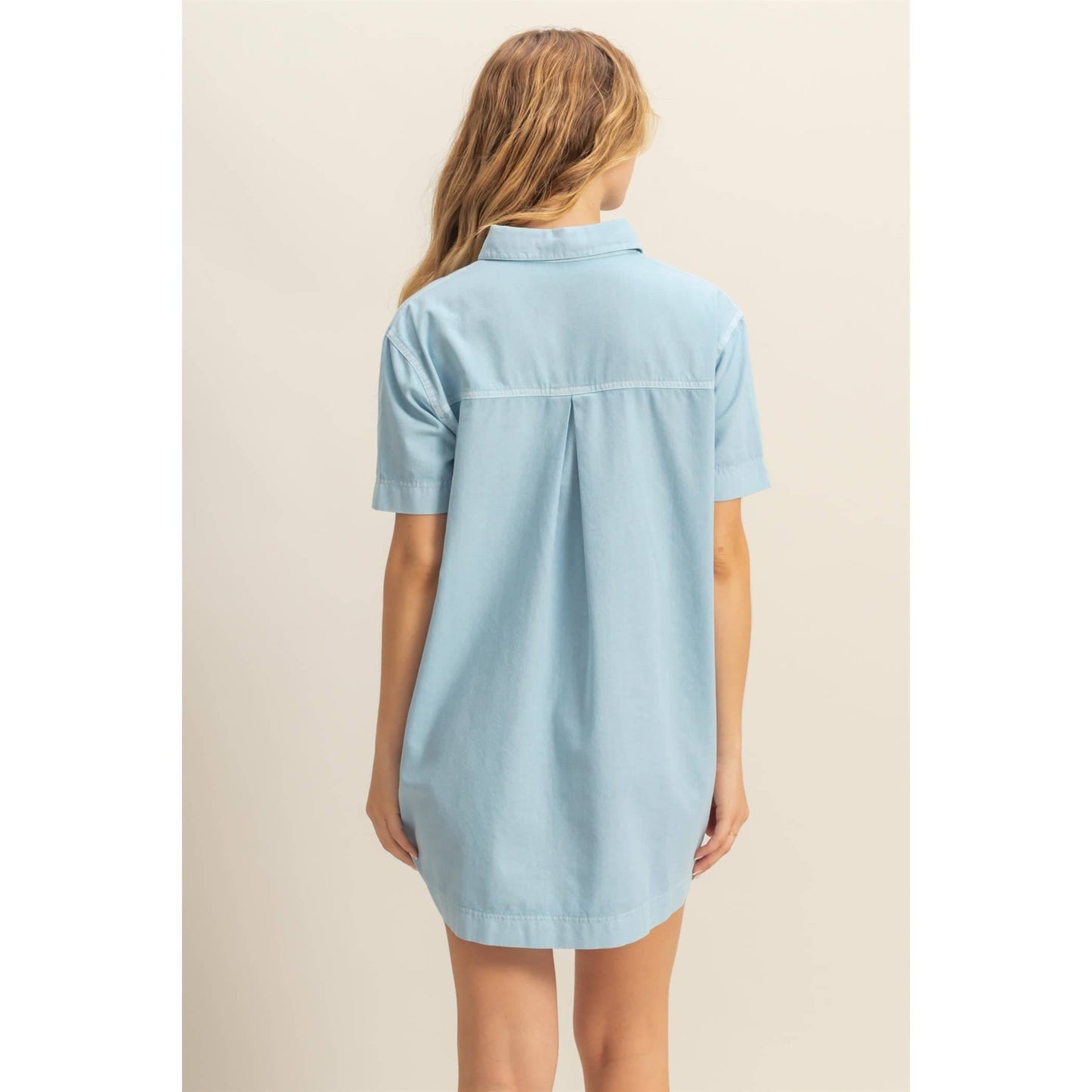 Half Button Up Short Sleeve Mini Dress (CREAM)