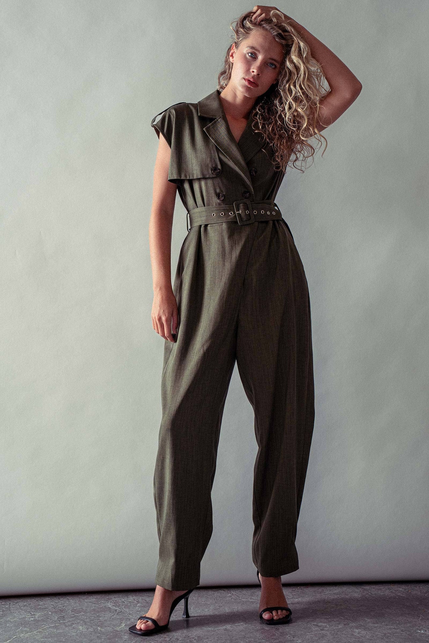 Utility Double-Breasted Belted Jumpsuit