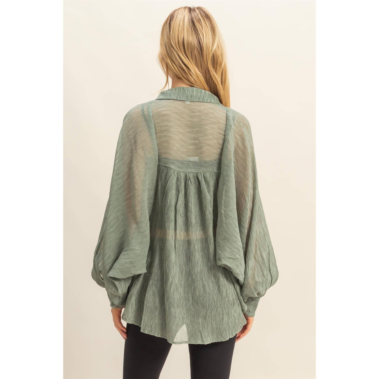 Chic Textured Button-Down Shirt (IVORY)