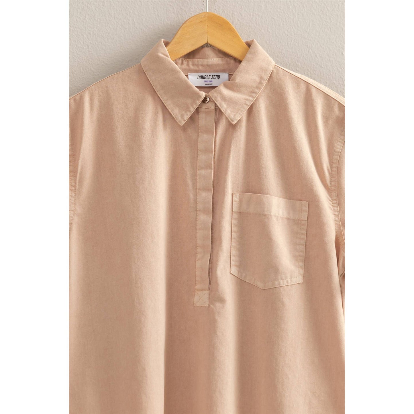 Half Button Up Short Sleeve Mini Dress (CREAM)