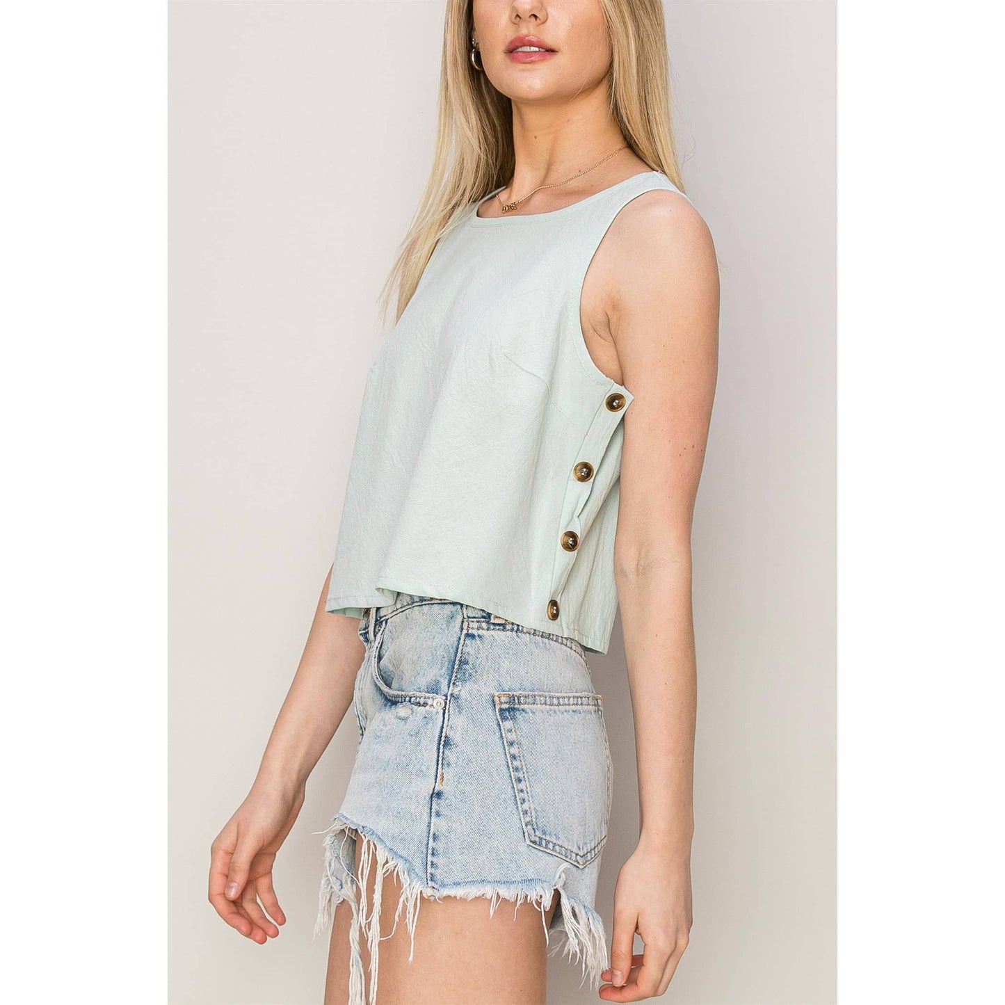 Side-Button Sleeveless Top