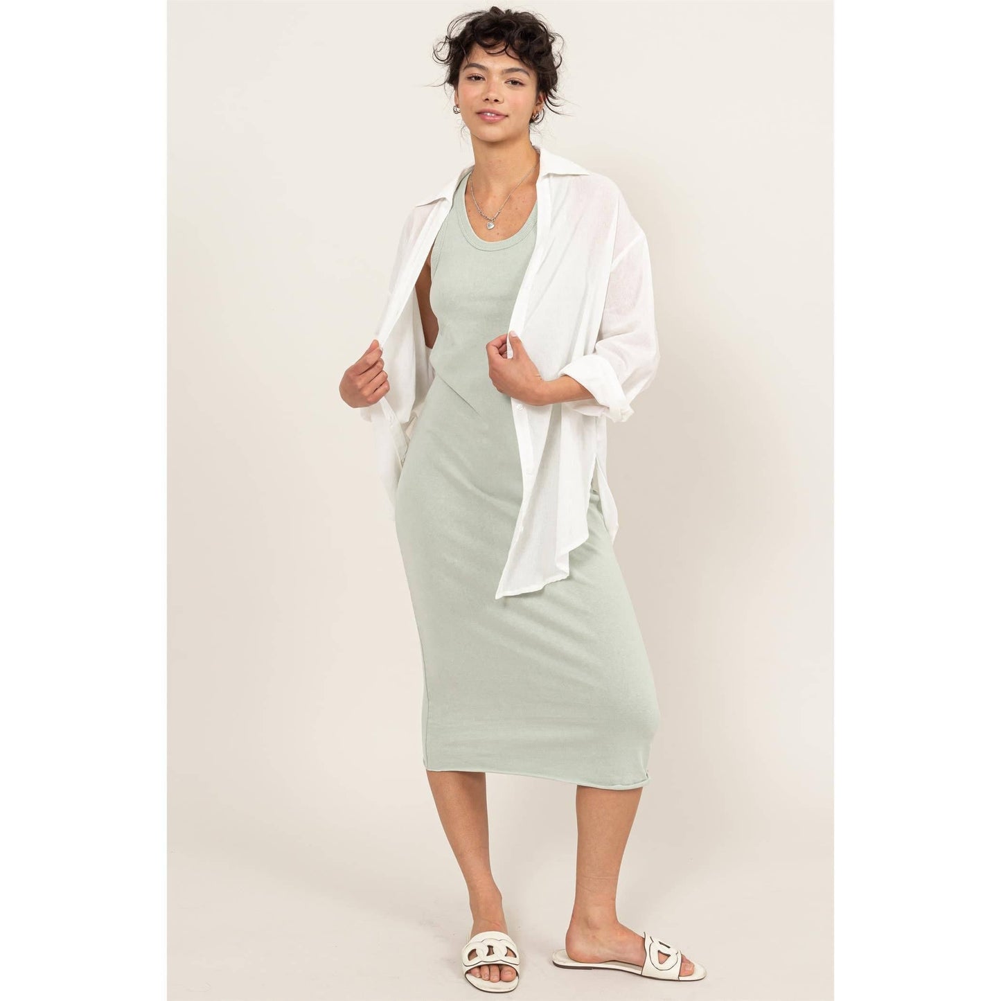 Sleeveless Shift Midi Dress (Mint)