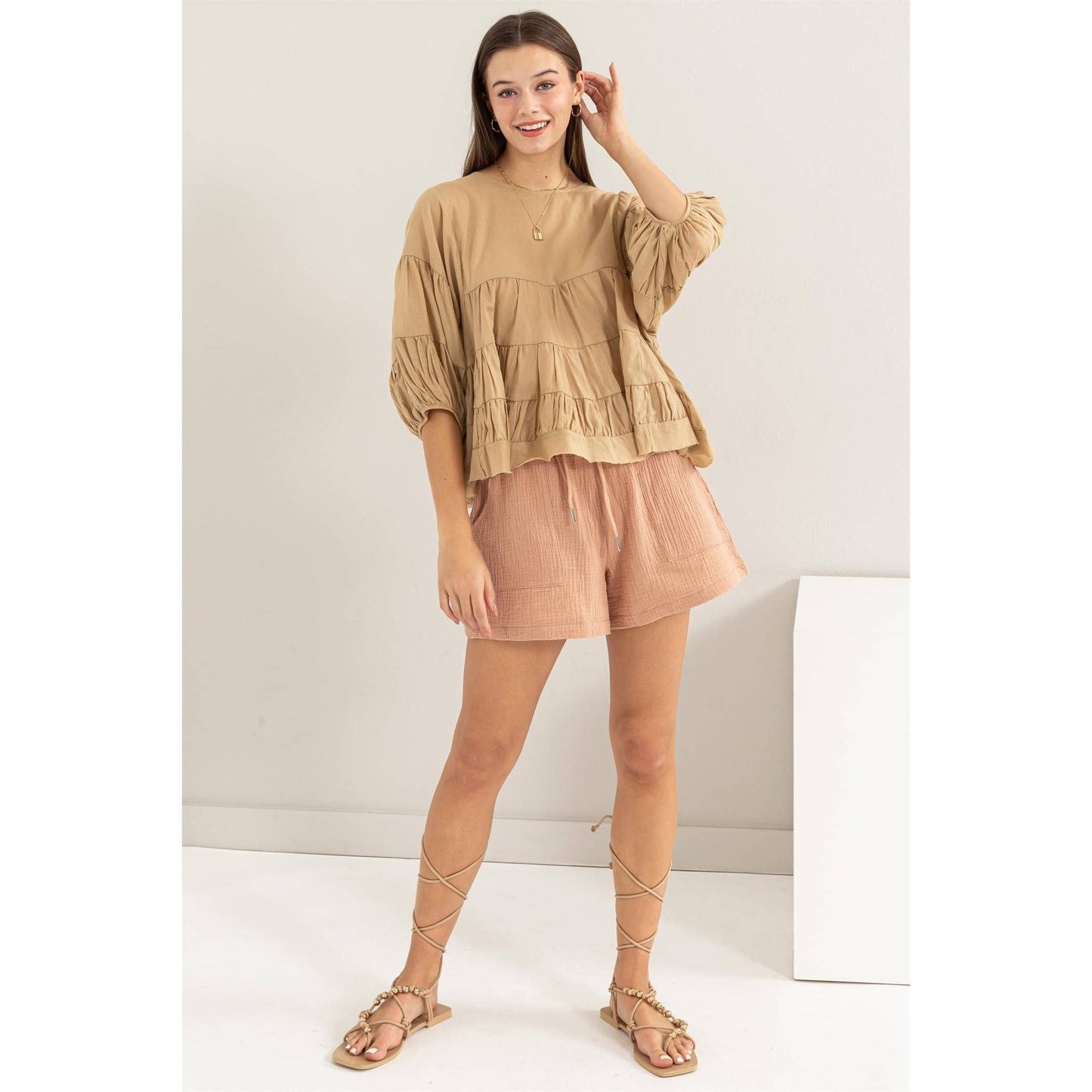 Pure Love Babydoll Blouse (Khaki)