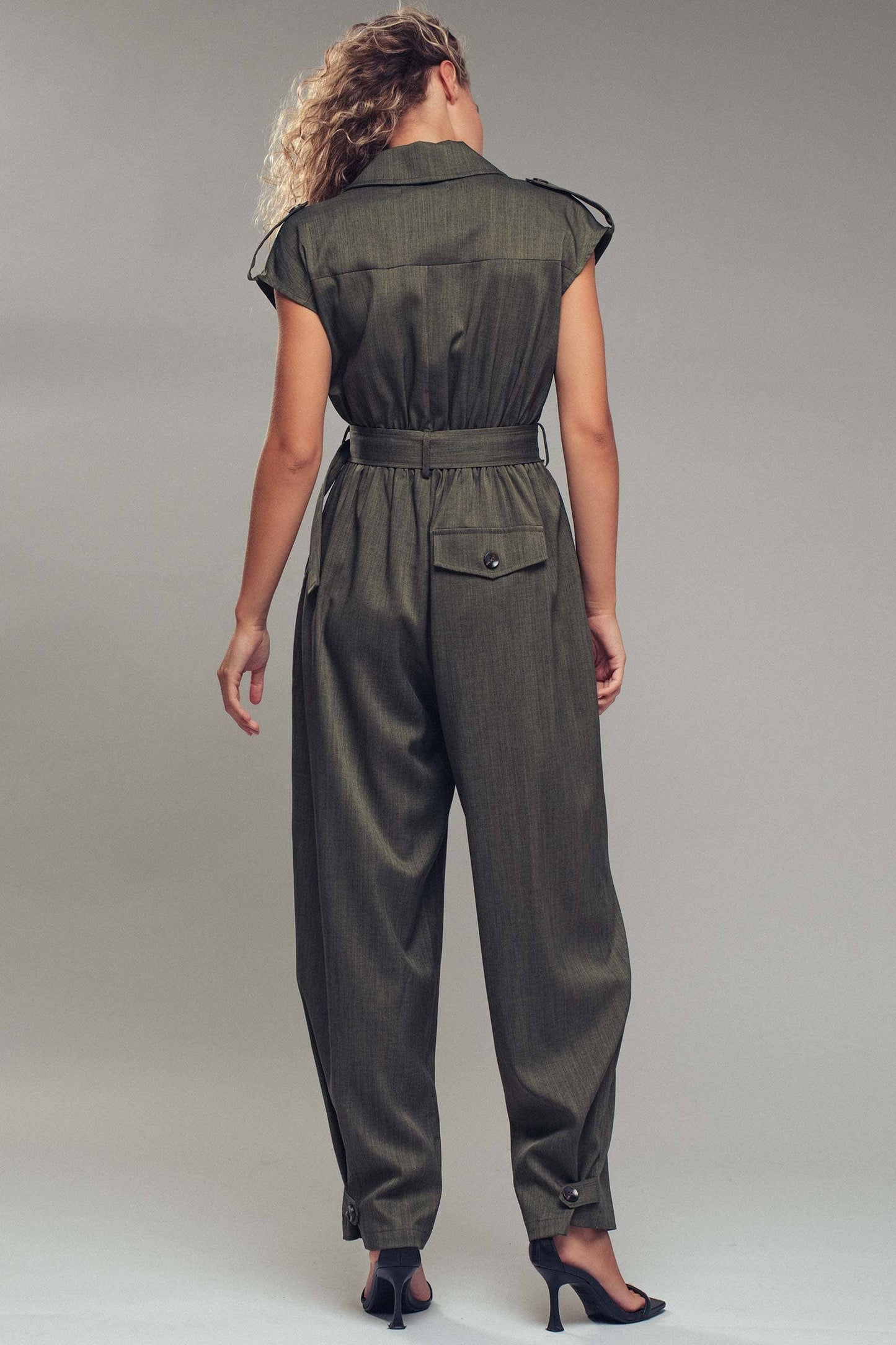 Utility Double-Breasted Belted Jumpsuit