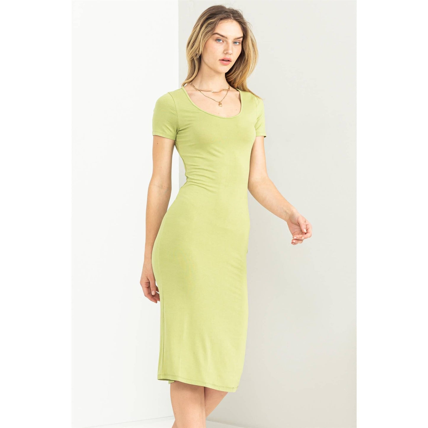 Scoop Neck Bodycon Midi Dress