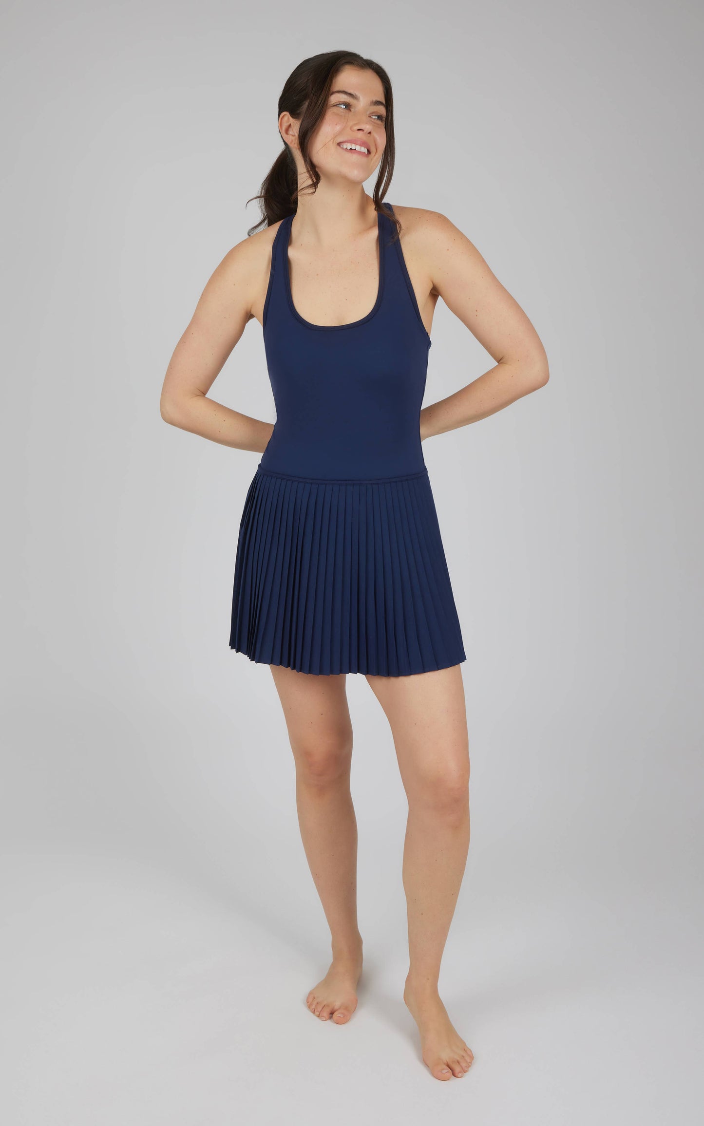 Women's Lux Racer Back Mini Pleated Tennis Dress with Cups (Black)