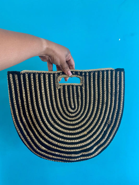 Big Moon Straw Bag “Black & Gold”
