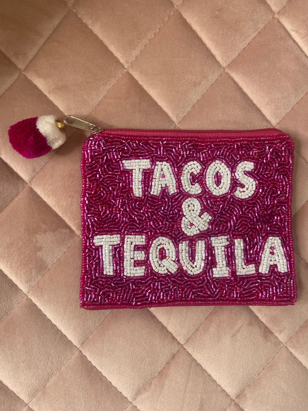 Taco And Tequila Beaded Purse (Pink)
