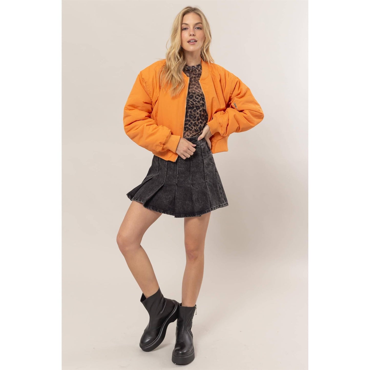 Ruched Bomber Puffer Jacket