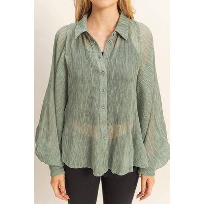 Chic Textured Button-Down Shirt (IVORY)