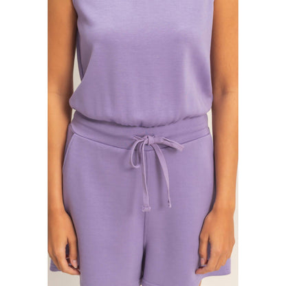 Drawstring Waist Sleeveless Romper (LAVENDER)