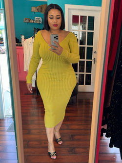 Ribbed Sweater Dress (Lime)