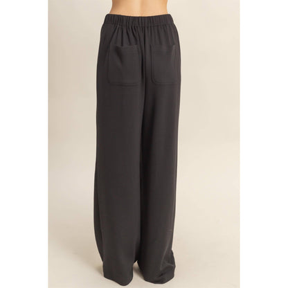 Knit Wide-Leg Trousers With Drawstring Waist  (SAGE GREEN)