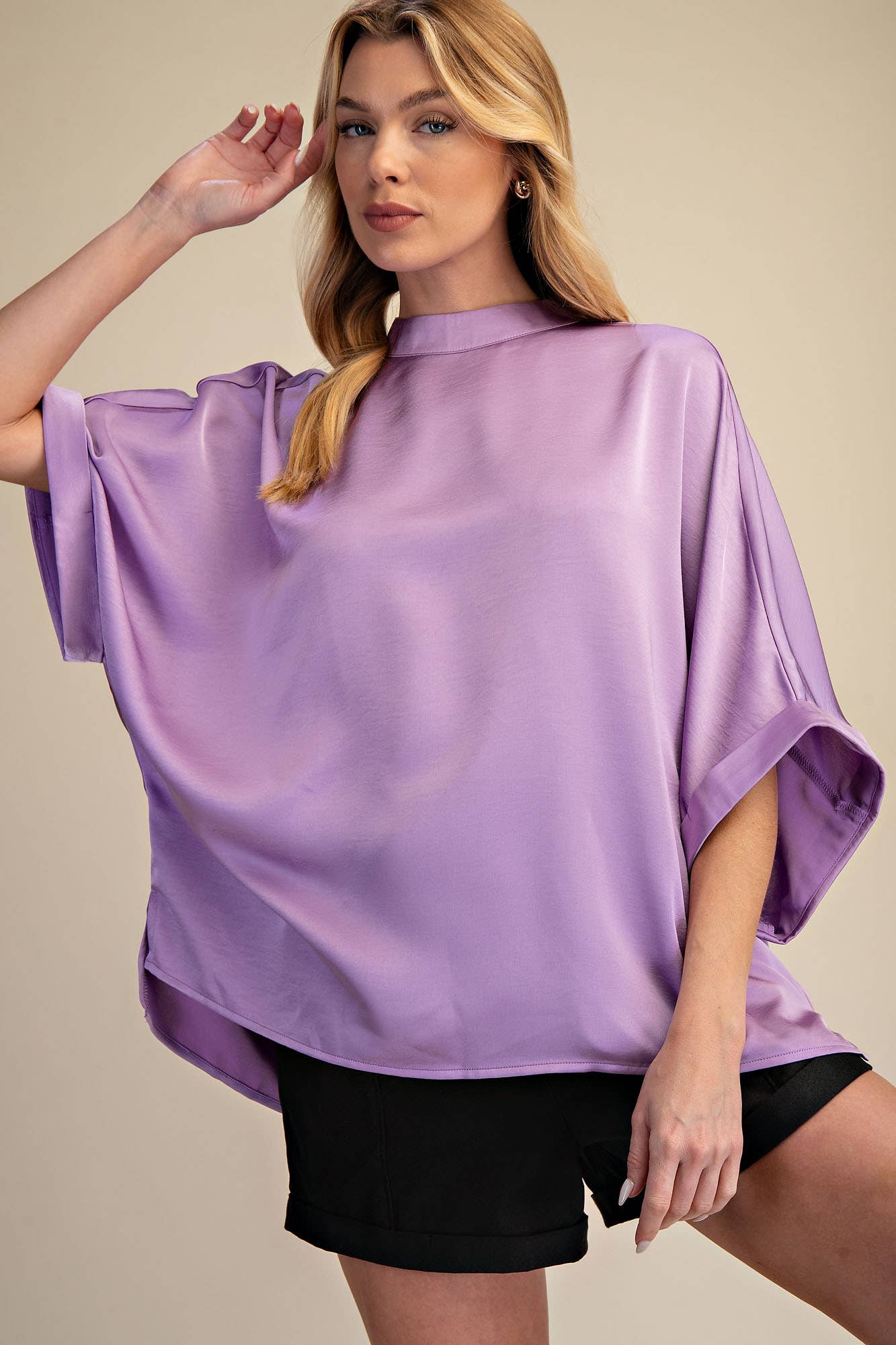 Mock Neck Oversize Top (Lavender)