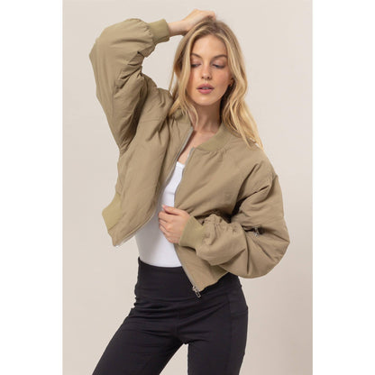Ruched Bomber Puffer Jacket