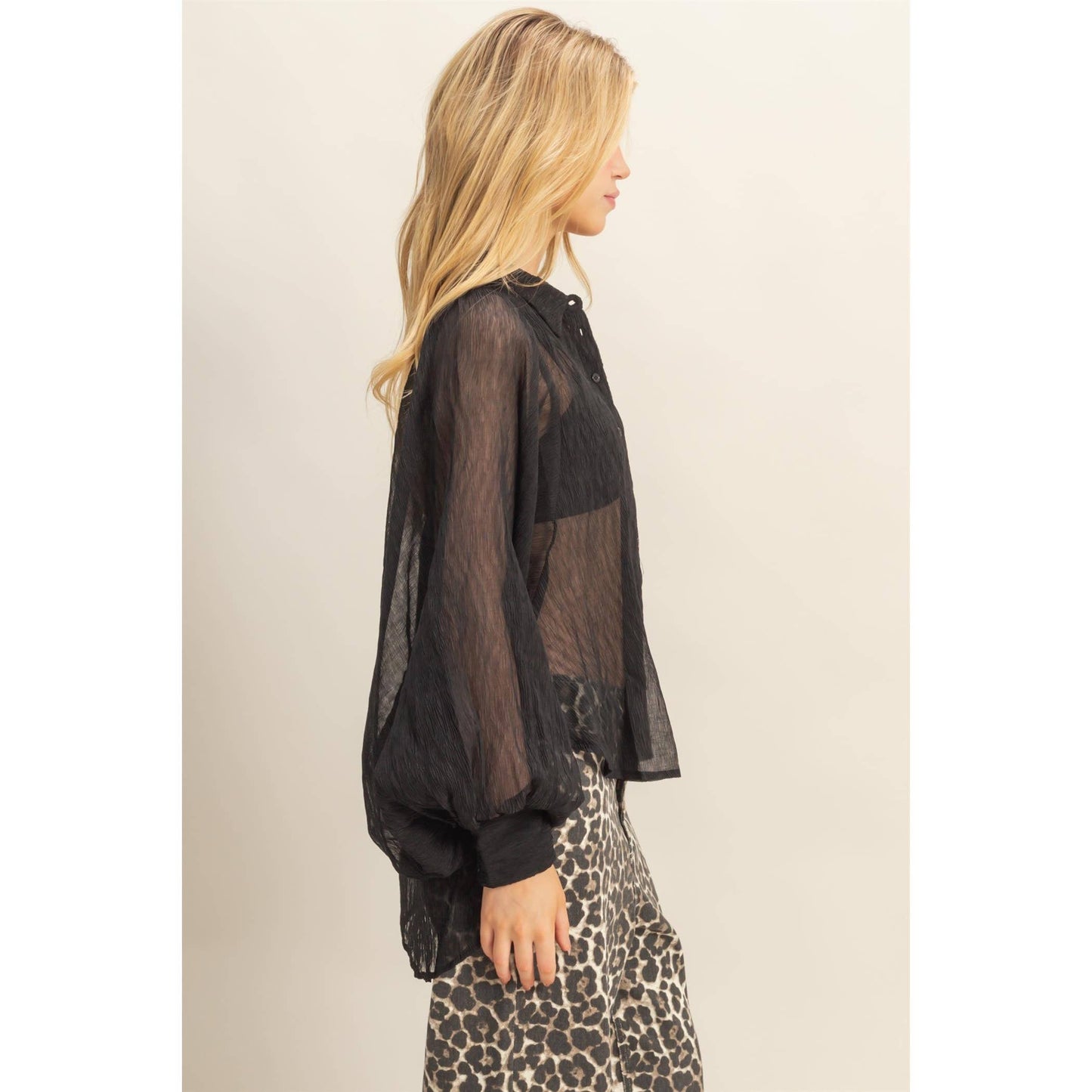Chic Textured Button-Down Shirt (IVORY)