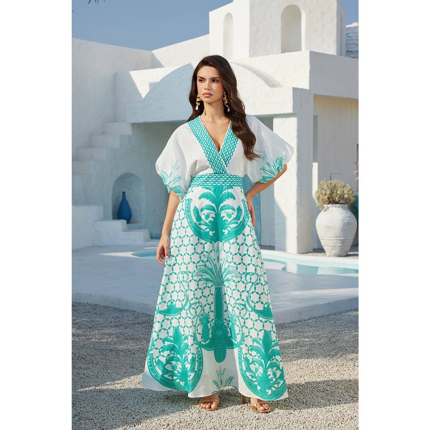 SANTORINI GLAMOUR RESORT LUXE DRESS (GREEN)
