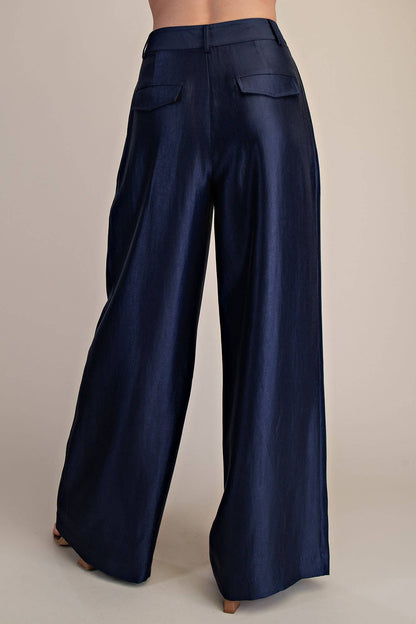 High-Waisted Double Pleat Pants (Navy)