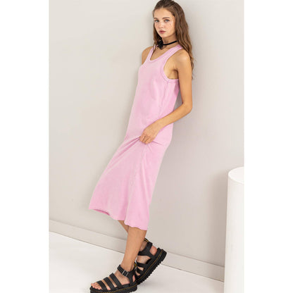 Sleeveless Shift Midi Dress (Pink)