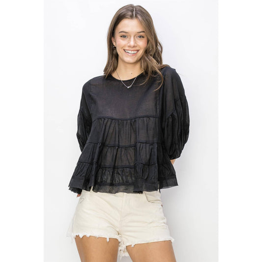 Pure Love Babydoll Blouse (BLACK)
