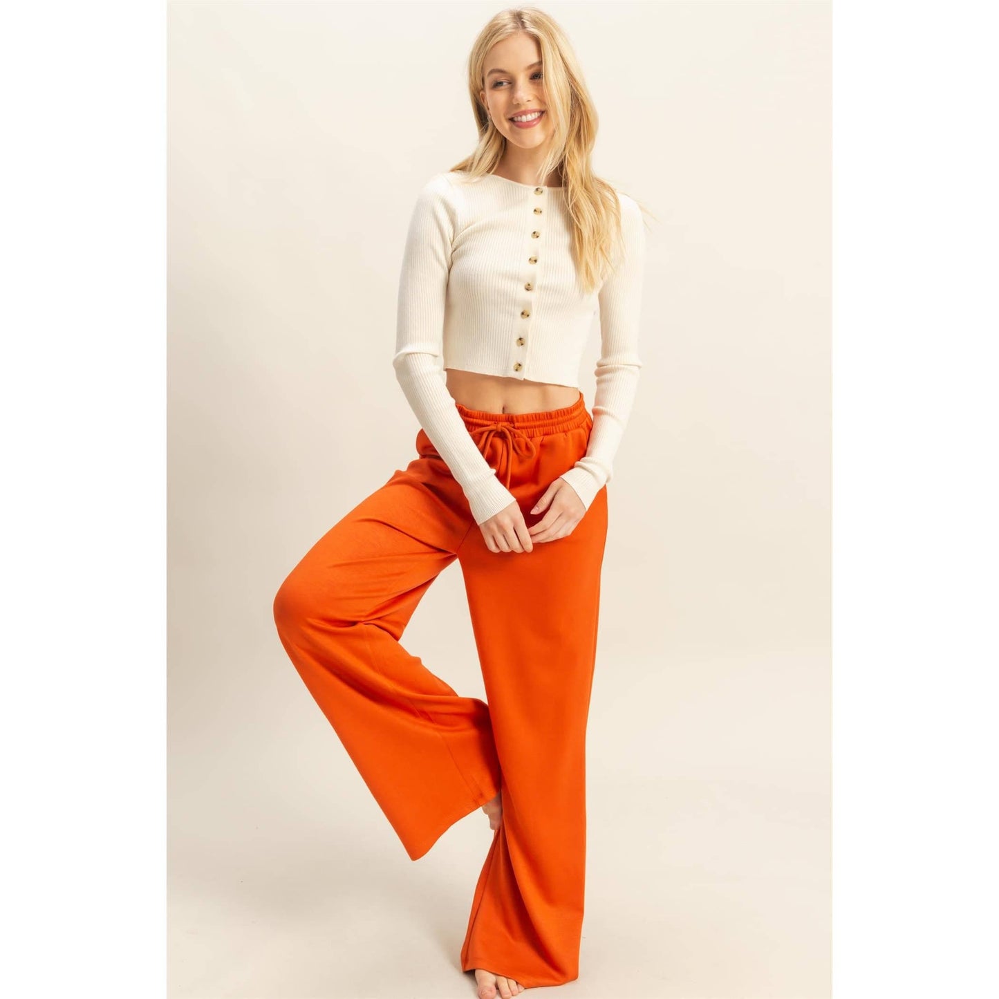 Flowy Knit Drawstring Pants (BURNT ORANGE)