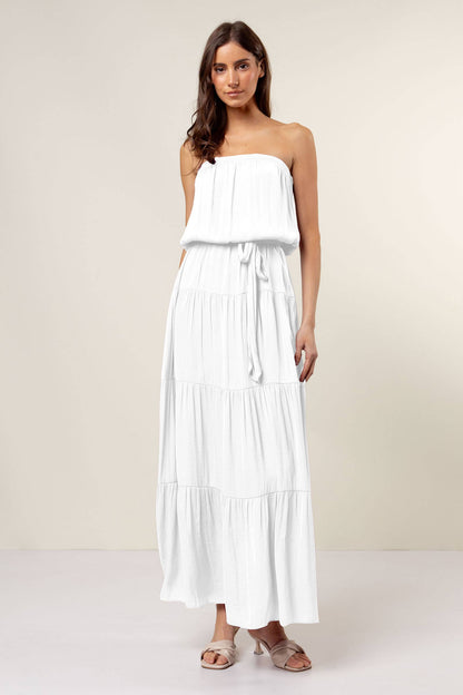 Maxi Tiered Tube Dress With Elasticized Waist (Royal Blue)