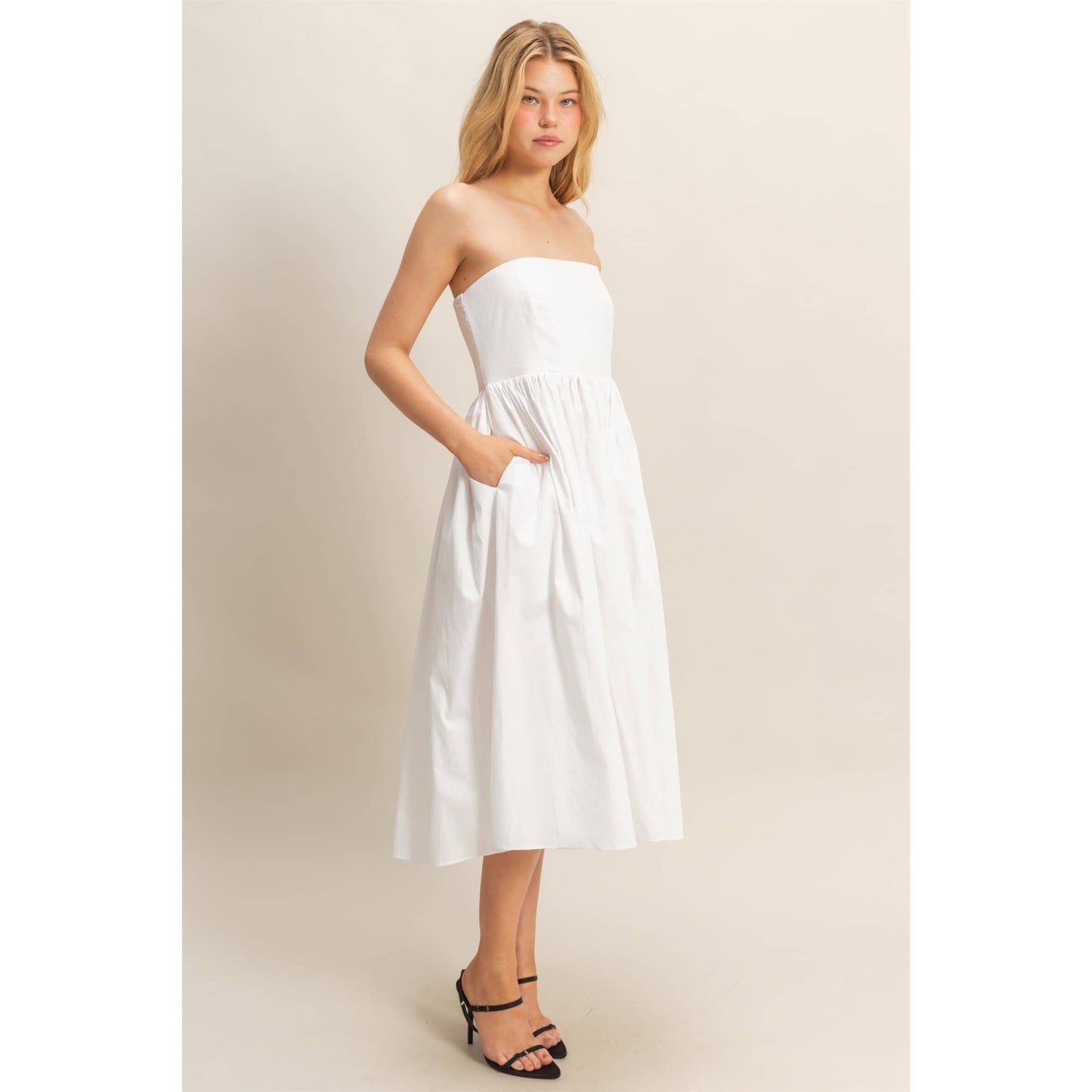 Elegant Fit And Flare Midi Dress: WHITE / S-M-L(2-2-2)