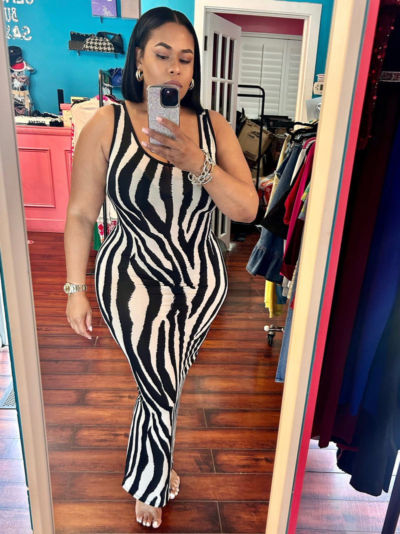 Zebra Print Open Back Dress