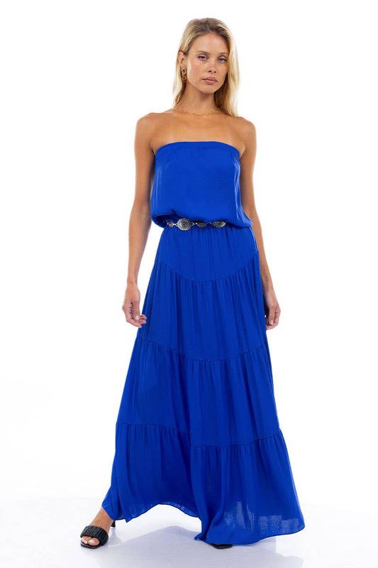 Maxi Tiered Tube Dress With Elasticized Waist (Royal Blue)