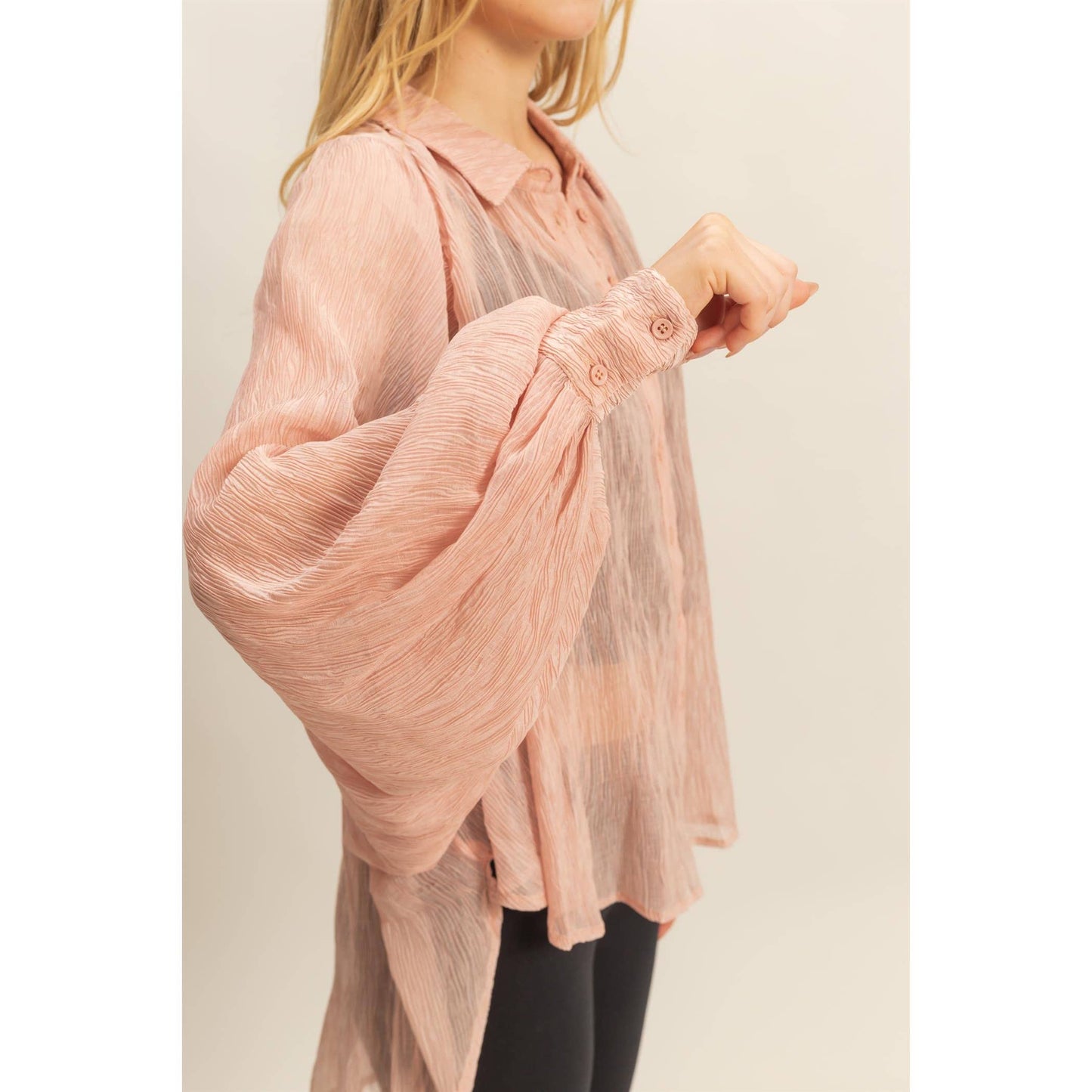 Chic Textured Button-Down Shirt (IVORY)