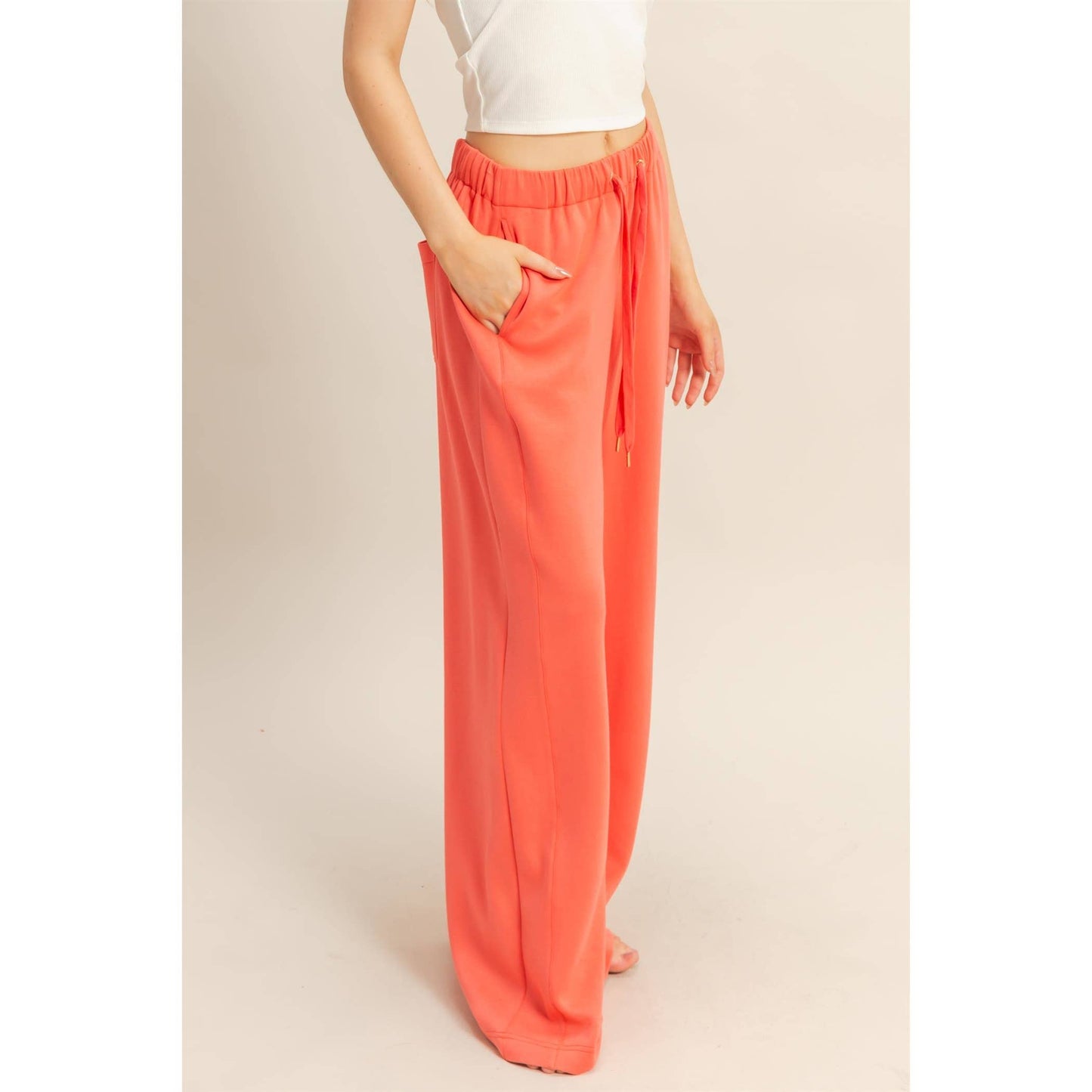 Knit Wide-Leg Trousers With Drawstring Waist  (SAGE GREEN)