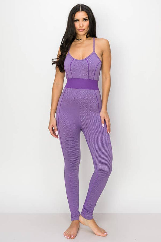 RIBBED SEAMLESSS FITTED JUMPSUIT (ULTRA VIOLET)