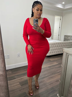 Ribbed Sweater Dress (Red)