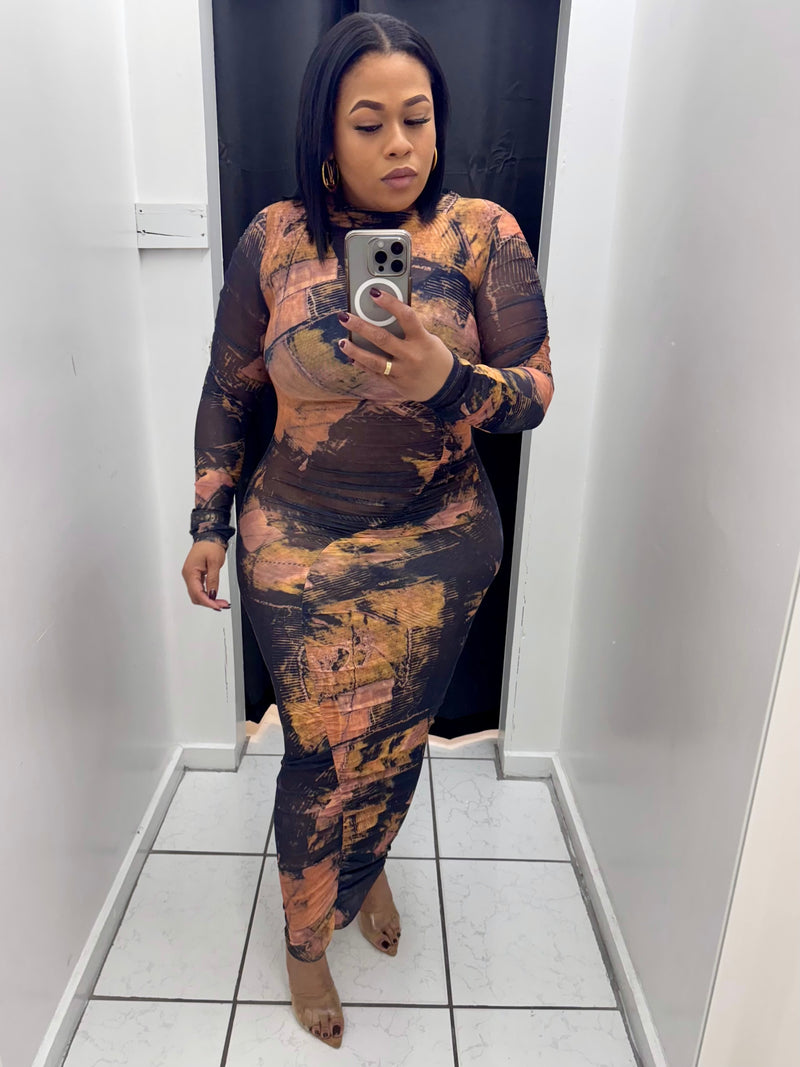 Dem Mesh Dress (Brown Multicolor)