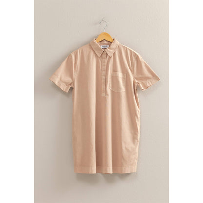 Half Button Up Short Sleeve Mini Dress (CREAM)