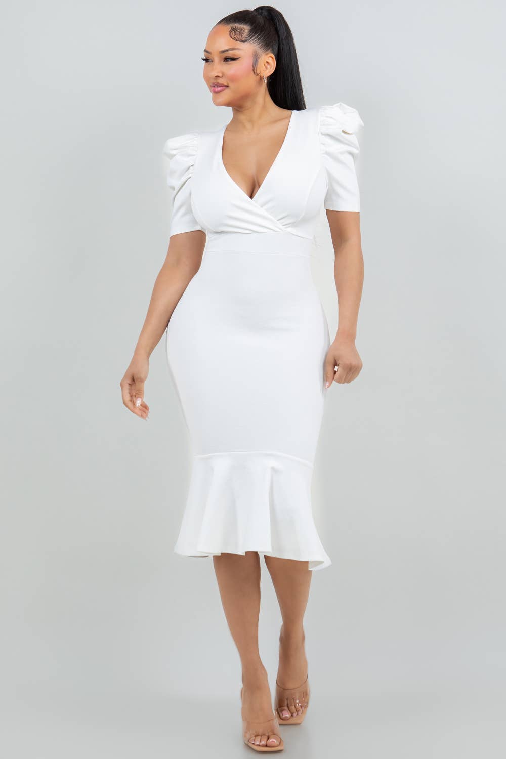IVANNA PUFF SLEEVE MIDI DRESS