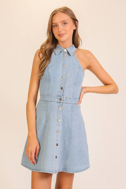 Stretchy Denim Button-Front Dress