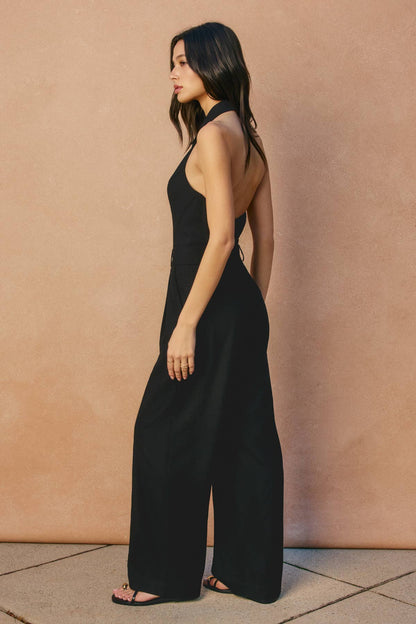 Heaven Sent Collared Halter Neck Jumpsuit (Oatmeal)