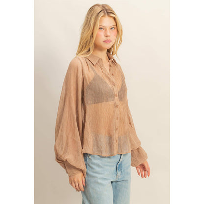 Chic Textured Button-Down Shirt (IVORY)