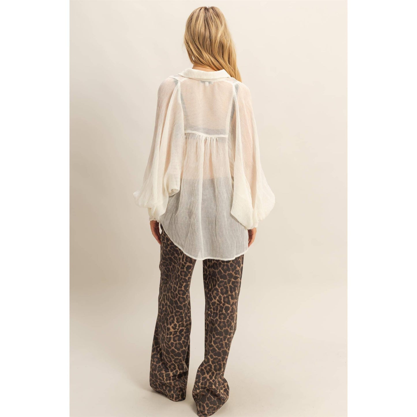Chic Textured Button-Down Shirt (IVORY)