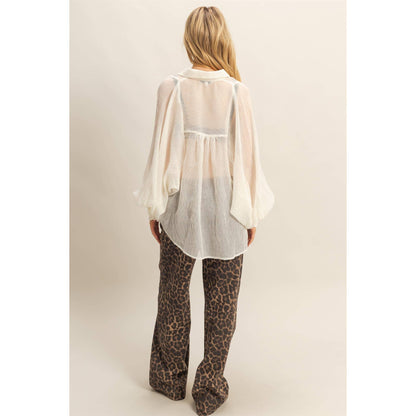 Chic Textured Button-Down Shirt (IVORY)