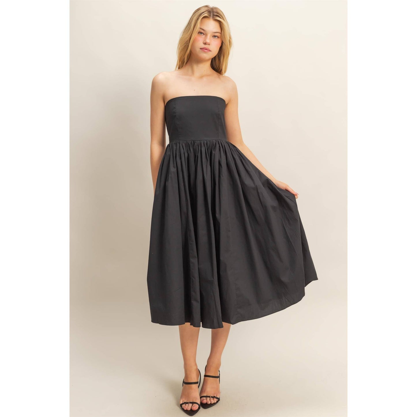 Elegant Fit And Flare Midi Dress: WHITE / S-M-L(2-2-2)