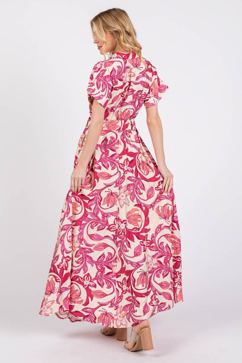 Short Sleeve Button-Down Maxi Dress